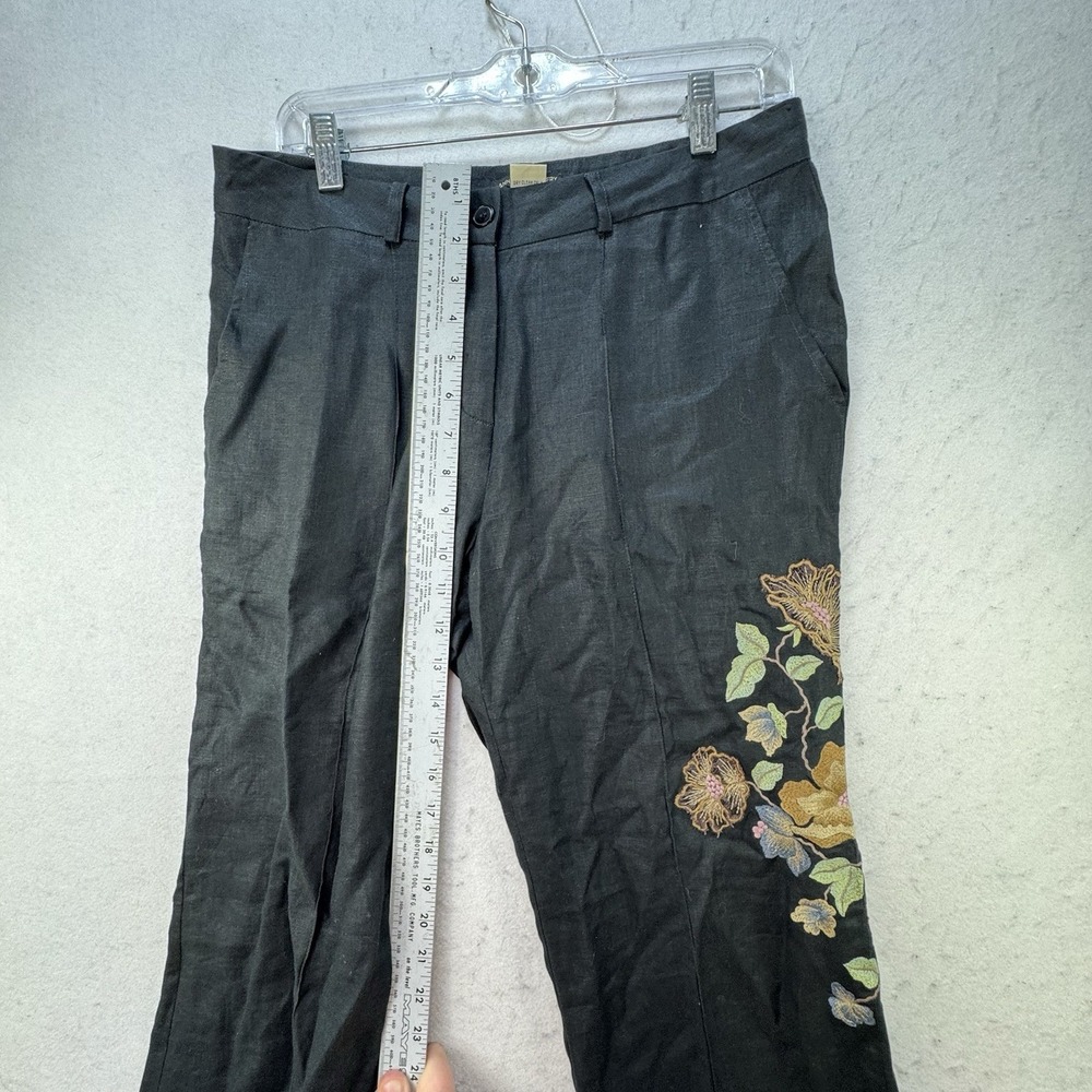 Anna Bui Gallery 100% Linen Embroidered Flare Pants Women's XL Boho Peasant - Picture 8 of 11